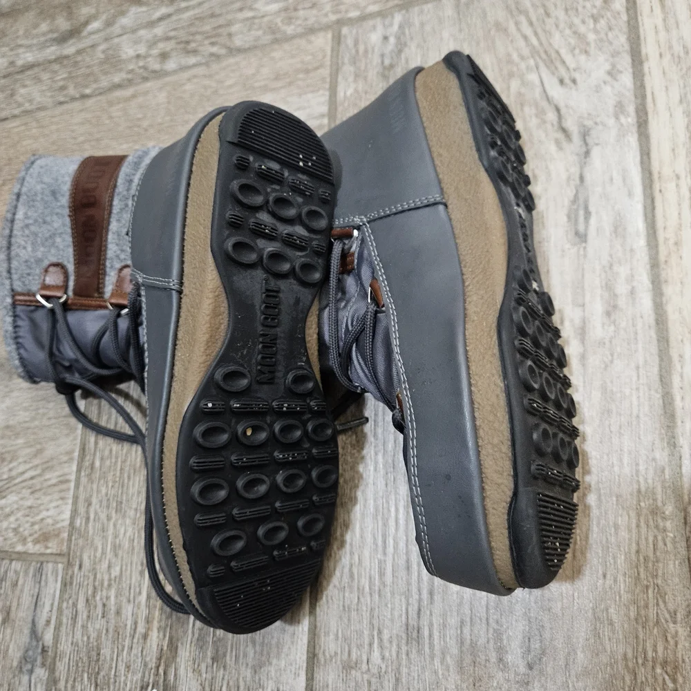 Moon Boot Gray Wool & Brown Leather Winter Boots - Picture 5 of 7